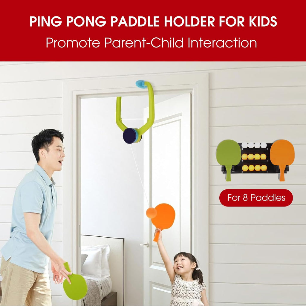 Ping Pong Paddle Holder - Wall-Mounted Storage Rack for 8 Paddles & 12 Balls | Game Room Organizer