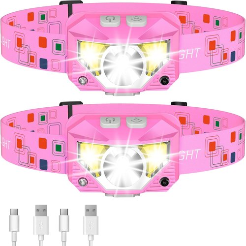 LHKNL Rechargeable Headlamp - 2 Pack in Black & Pink | Bright, Long-Lasting Light