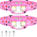 LHKNL Headlamp Flashlight - High Lumen LED Rechargeable Headlight with Motion Sensor | 2-Pack Waterproof for Camping & Hiking - Pink