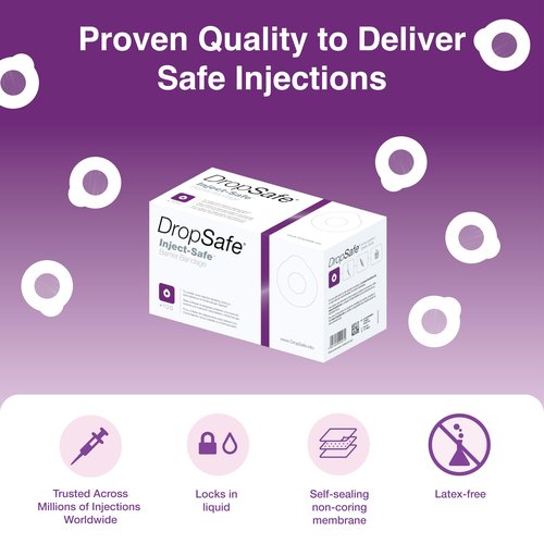 Dropsafe Inject-Safe Barrier Bandage, Adhesive Bandage to Protect Skin & Limit Contact Exposure, Self-Sealing Membrane with Liquid Tight Design to Control Leakage, Diameter of 1.38 in, 100ct Box