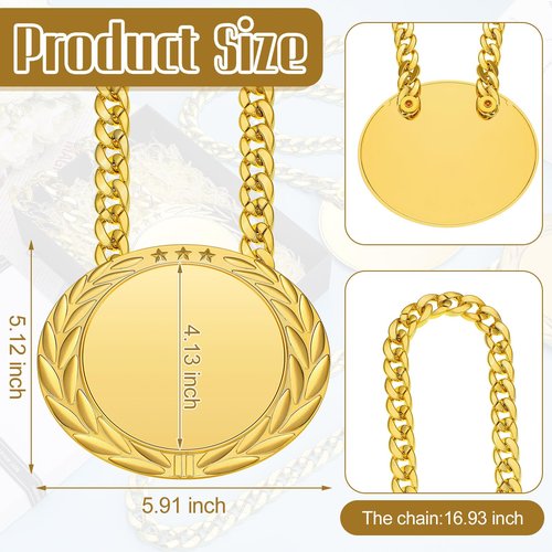 DoubleFill 8 Pcs Custom Turnover Chain Medal MVP Rigid Plastic 6" Personalize with Your Own Logo or Art Gold Champ Medal Trophy and Gold Chain Winner Gift for Goat Basketball Football Baseball