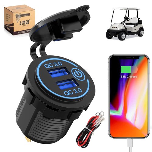 10L0L Golf Cart Dual USB Charger/USB Port/Quick Charge 3.0 USB Outlet Universal fit EZGO Club Car and Yamaha, Also fit Motorcycle,ATV,Boat etc.12V-24V Input