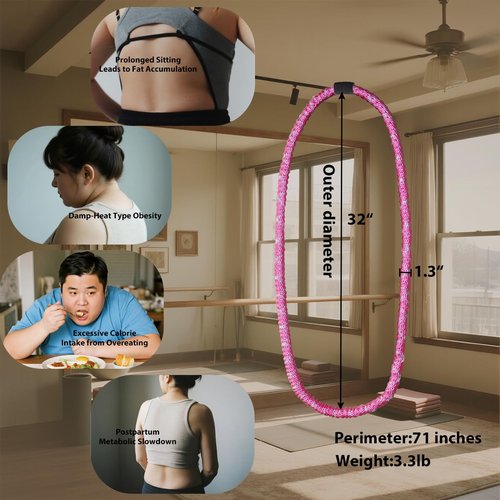3.3lb Weighted Fitness Hoop with Free Waist Belt | Foldable Adjustable 38-43" Exercise Ring for Adults | Gentle on Skin, Portable Core Workout for Home Gym