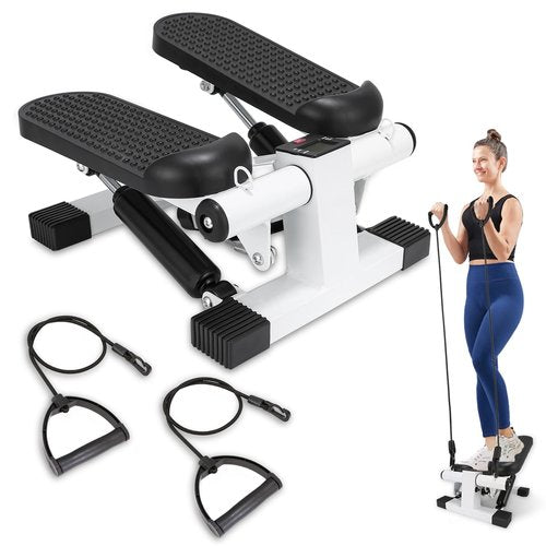 Mini Stepper for Home Exercise, Portable Stair Stepper with LCD Monitor and Resistance Bands, 260lbs Weight Capacity, Twist Stepper for Full Body Workout