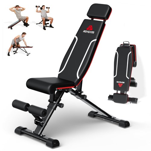 Roygym Adjustable Weight Bench, 880LB Foldable Workout Bench with Extended Headrest for Full Body Strength Training Bench Press, Incline Decline Bench with Folding