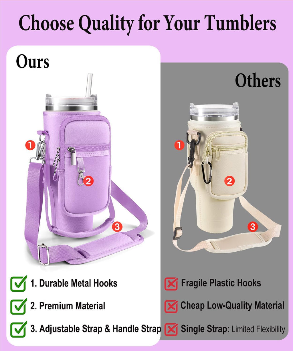 Stanley 40 oz Tumbler Carrier Bag - Phone Pocket & Adjustable Sling Sleeve Holder | Simple Modern Design