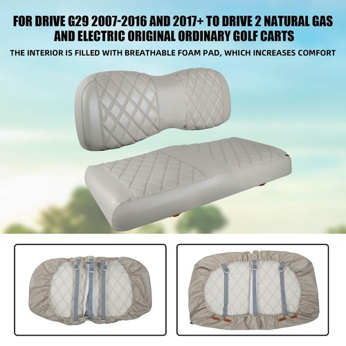 NOKINS Golf Cart Seat Cover for Yamaha Drive/Drive 2 Original Regular Seat Cushion, No Stapler, Golf Cart Vinyl Replacement Diamond Front Seat Cover Oyster Grey