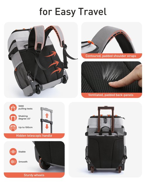 TOURIT 50-Can Rolling Backpack, Double Deck & Dual-Bar Handle Travel Soft Cooler Bag with Wheels, 30L Space Beach Cooler Size 18"(15"+3")×13"×11"