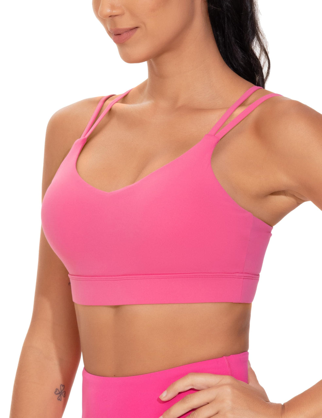 THE GYM PEOPLE Women's Double Spaghetti Strap Sports Bras Supportive Strappy Workout Bra with Padded Bright Pink