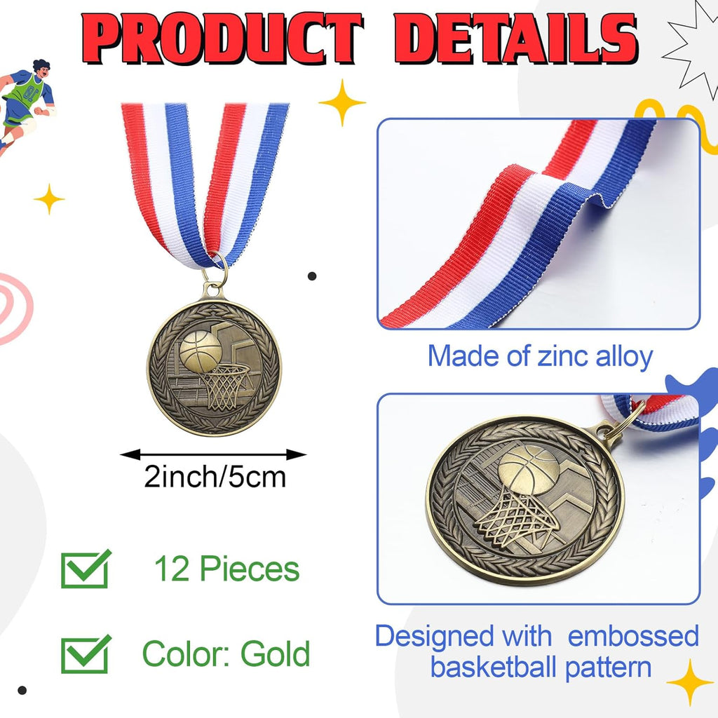 Regine Switzerland Award Medals - Bulk Set of 12/24/36 Gold, Silver & Bronze Trophies with Neck Ribbons for Sports Competitions