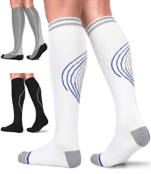 FuelMeFoot 3 Pack Compression Socks For Women Men Knee High Socks 15-20mmHg flight essentials plain high man 9-11 stuffers holiday stuff