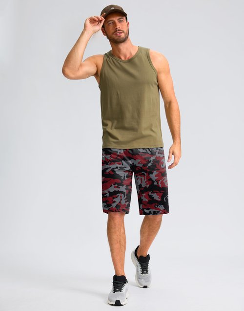 G Gradual Men's Athletic Shorts with Pockets 9" / 11" Long Basketball Shorts Lightweight Quick Dry Gym Workout Shorts for Men(Red Camo,L)