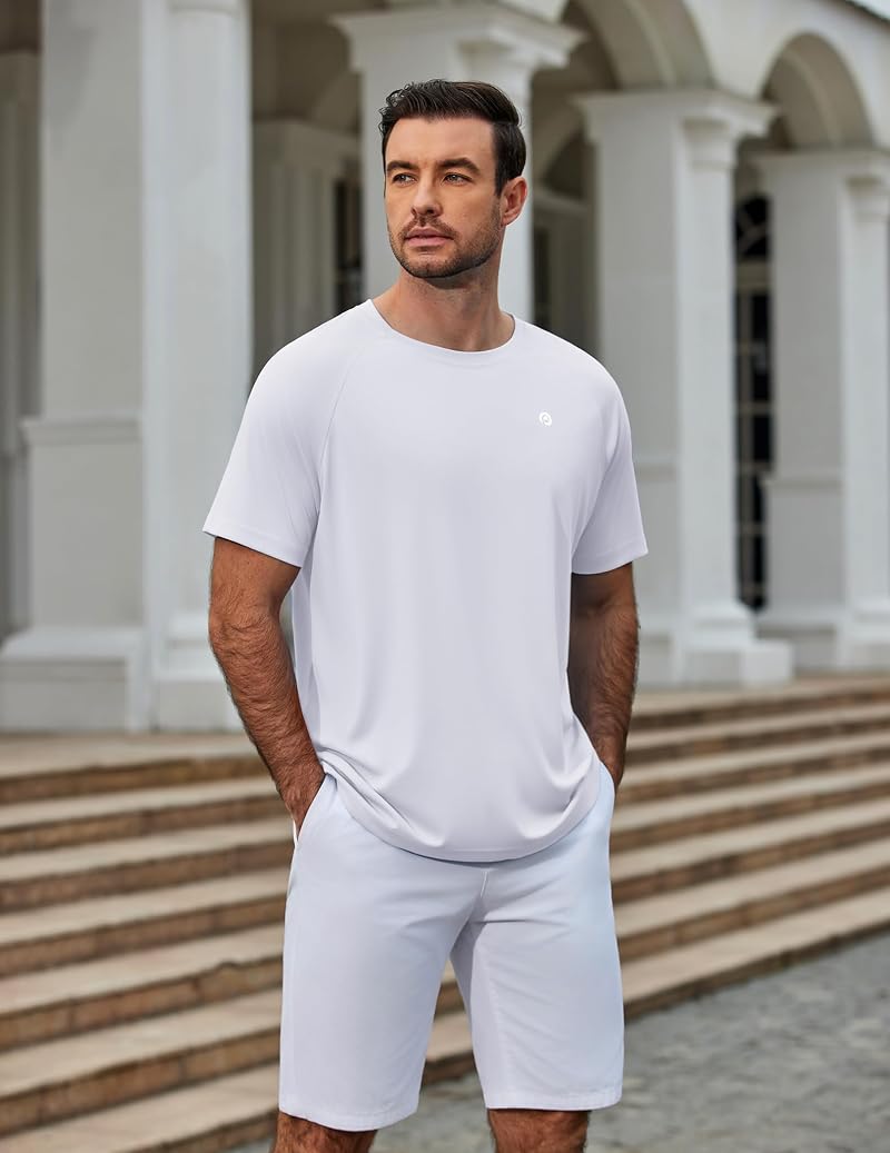 Men's Quick-Dry UPF 50+ Short Sleeve T-Shirt - White, Large