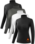 Dalavch 4-Pack Women's Fleece-Lined Thermal Turtleneck Shirts – Black, Heather Gray & White (Large)