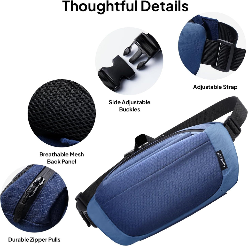 TOPEAST Waist Pack - 4L Large Capacity Fanny Pack with Hidden Water Bottle Pocket | Water Resistant Crossbody Sling Bag for Hiking & Travel
