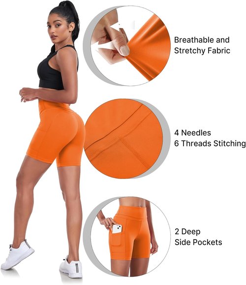 ChinFun Yoga Shorts - High Waist Tummy Control | 4-Way Stretch Workout Shorts with Side Pockets