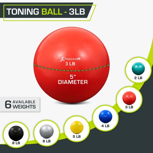 ProsourceFit Weighted Toning Exercise Balls for Pilates, Yoga, Strength Training and Physical Therapy, 3 lb, Red