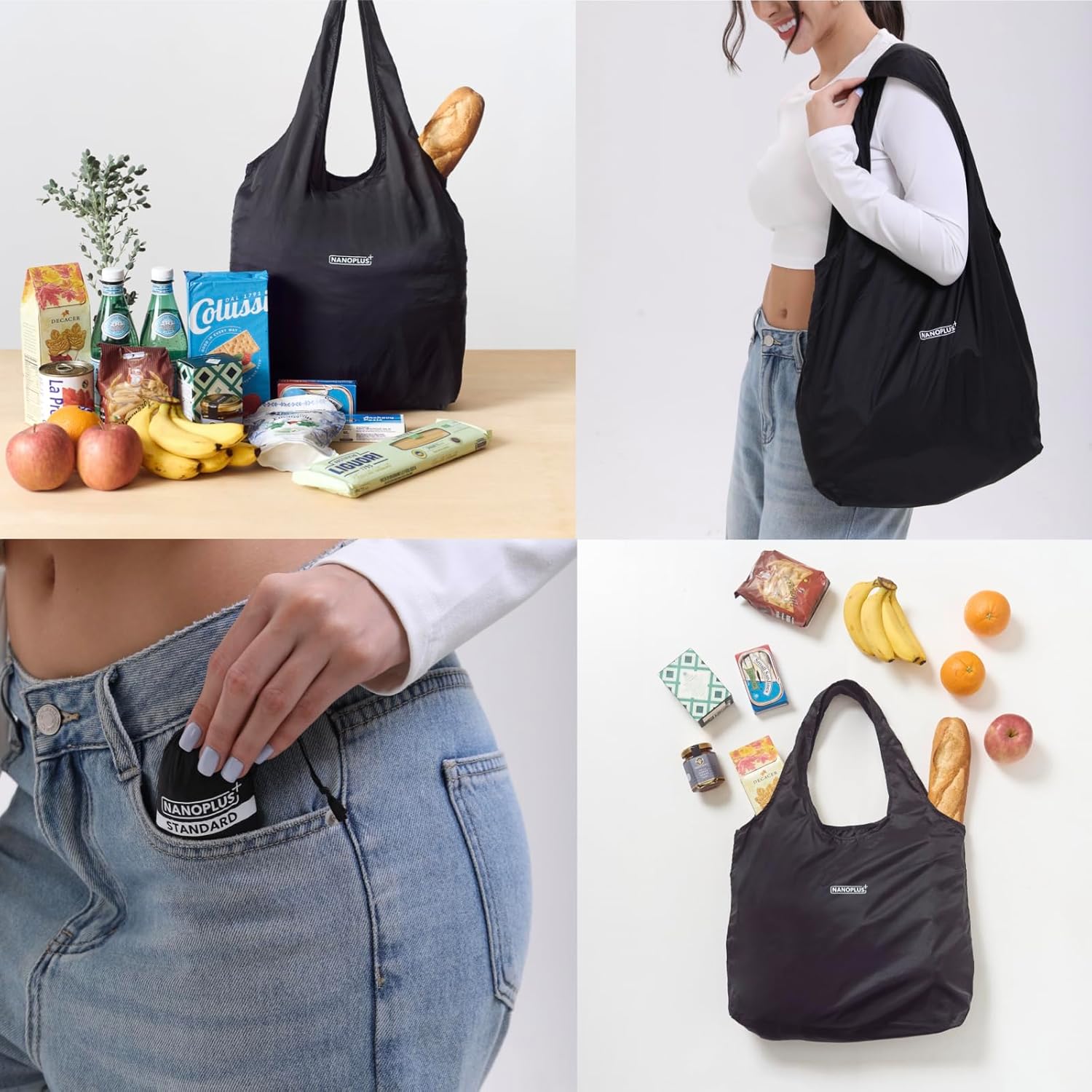 Skiennix Compact Reusable Grocery Tote Bag - Lightweight, Foldable & Packable for Travel