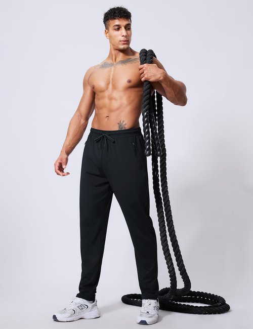 VGVB Mens 4 Pack Athletic Sweatpants Workout Running Sweatpants Gym Joggers Pants with Zipper Pockets,Large