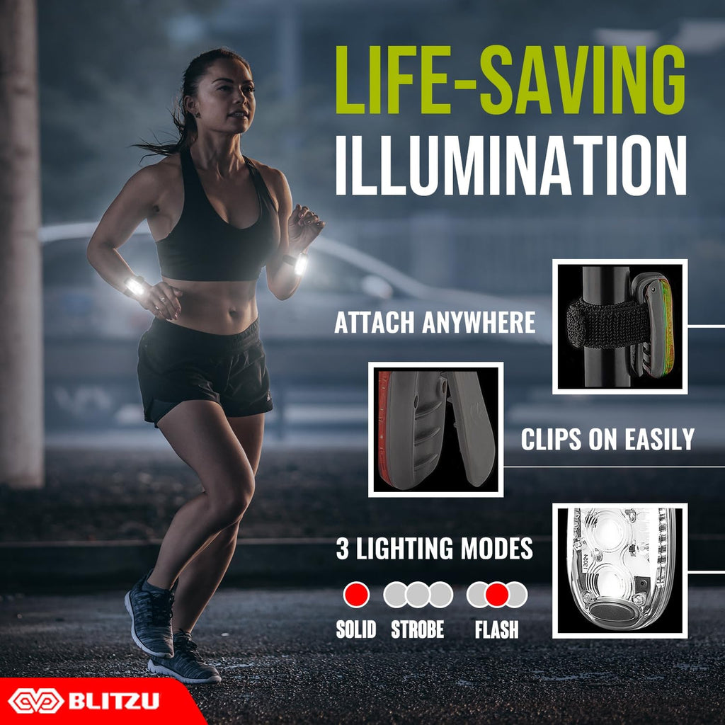 Skiennix LED Safety Lights - High Visibility Clip-On Strobe Lights for Night Walking, Running & Hiking | 4 Pack
