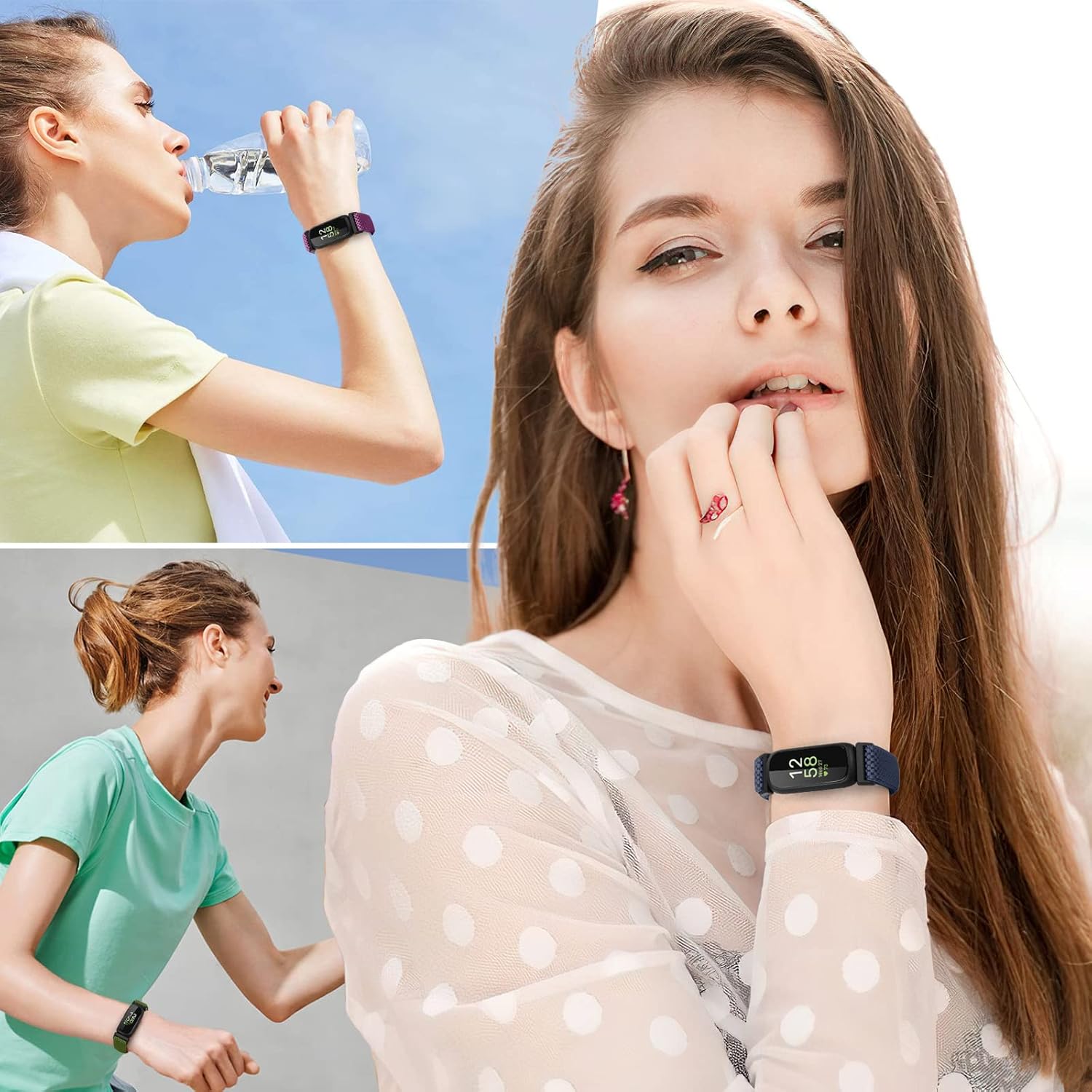 Vodtian 4-Pack Elastic Nylon Loop Bands for Fitbit Inspire 3 | Adjustable Sport Straps for Men & Women