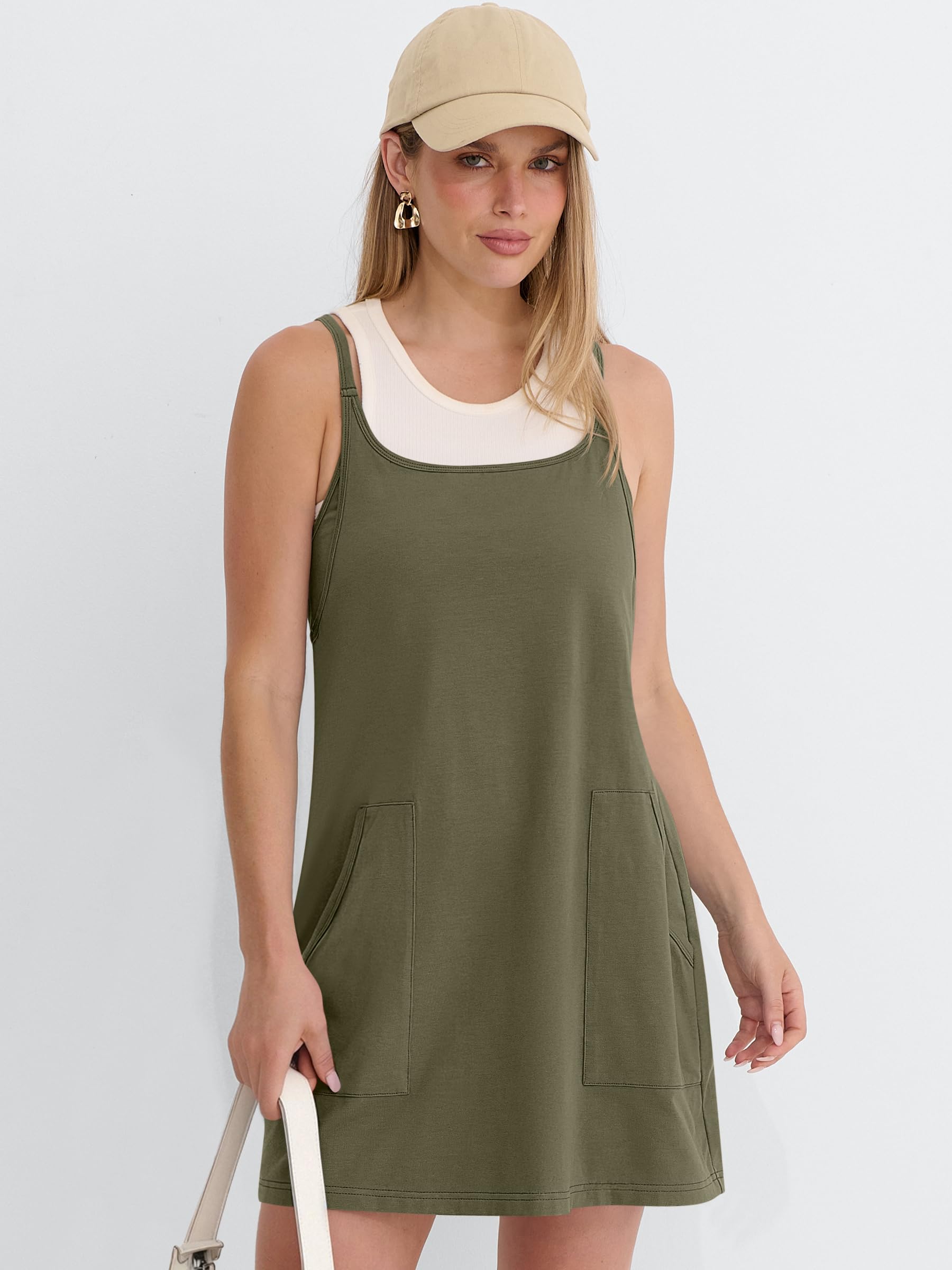 ANRABESS Women Athletic Tennis Dress 2026 Summer Square Neck Active Romper Built in Shorts Casual Athleisure Mini Dresses