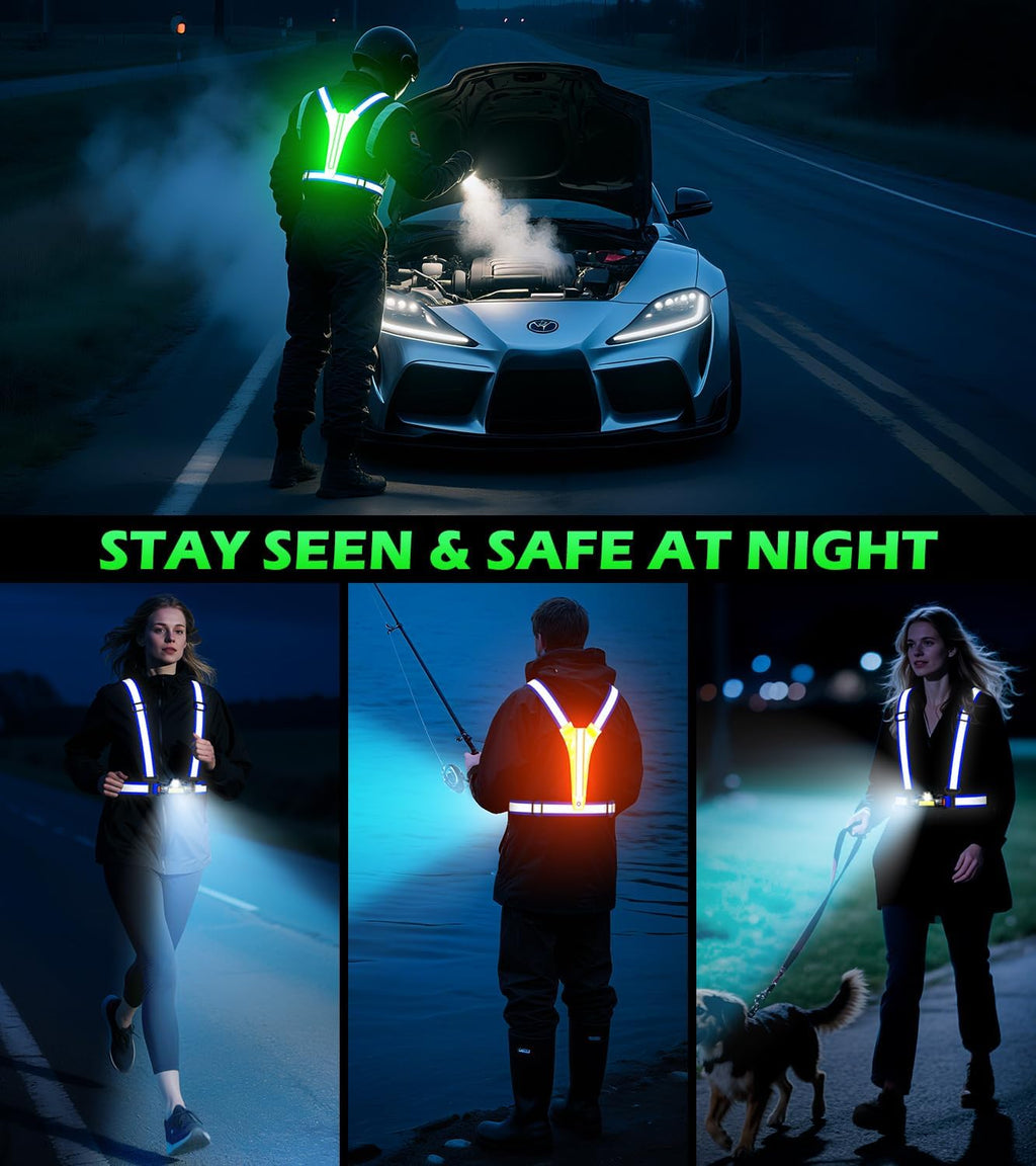 Skiennix LED Running Vest - 90° Adjustable Reflective Gear for Night Safety | Rechargeable Chest Light