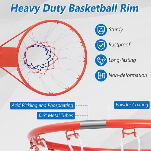 Goplus Basketball Rim - 18’’/15’’ Replacement Hoop with All-Weather Net for Indoor/Outdoor Use