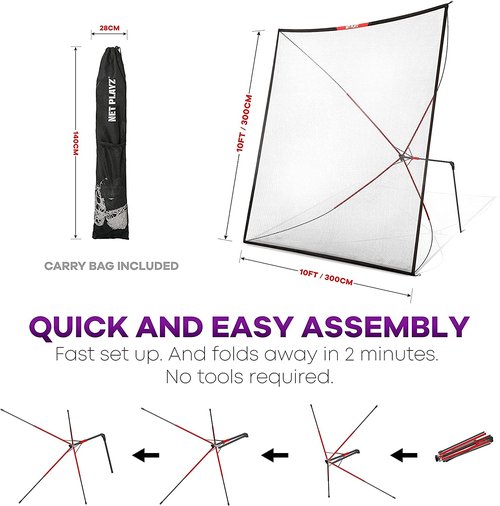 Net-Playz Golf Practice Net Hitting Net 10ft - Home Driving Range, Swing Training Aids, Big Size Auto Ball Return, Portable, Black