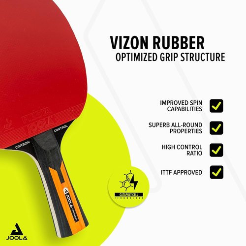JOOLA Carbon Control Performance Ping Pong Paddle - Ergonomic Grip & Vibration Control - ITTF Approved - Red