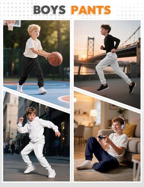 Guicizi Boys Sweatpants Black Grey Athletic Track Running Active Joggers Pants with Pockets Drawstring Size 10-12 Boys Clothes Kids Activewear