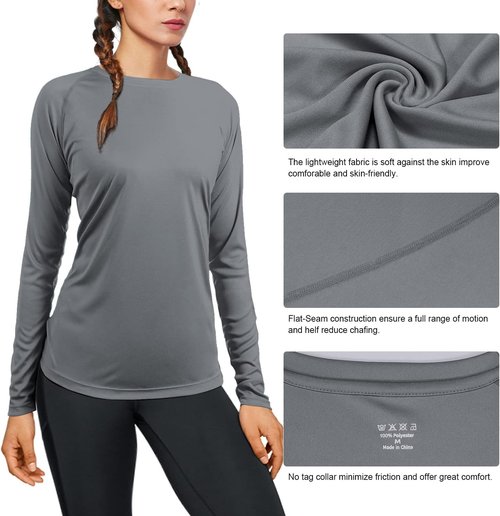 Isnowood Women's UPF 50+ Sun Protection Long Sleeve Shirt - UV Rash Guard for Hiking & Running