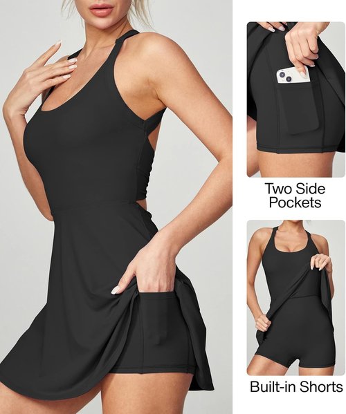 Heathyoga Tennis Dress - Built-In Shorts & Bra | Women's Summer Athletic Golf Dress