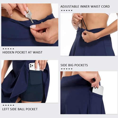 KORALHY Women's Knee-Length Skorts - Athletic Tennis & Golf Skirt with 4 Pockets | Stylish & Functional