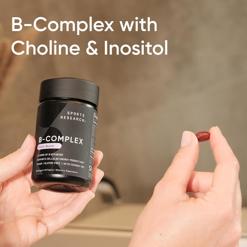 Sports Research® Vitamin B-Complex - Methylated B12 & Folate for Energy Support - 60 Vegan Softgels