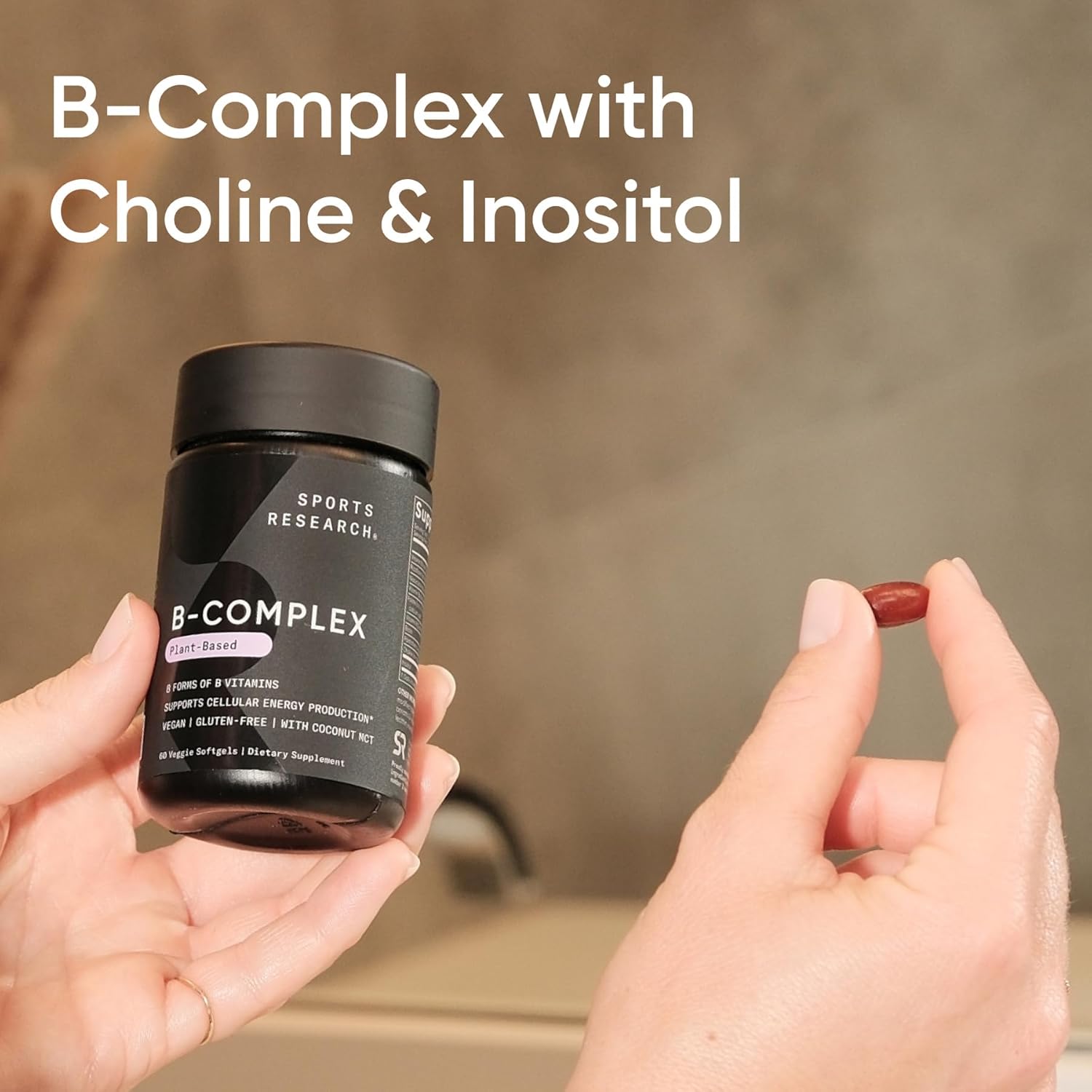 Sports Research® Vitamin B-Complex - Methylated B12 & Folate for Energy Support - 60 Vegan Softgels