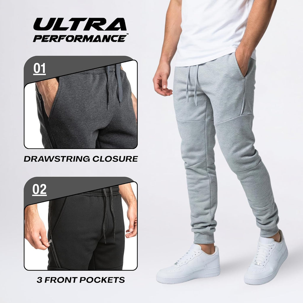 Skiennix Ultra Performance Fleece Joggers for Men - Comfortable Sweatpants with Zipper Pockets | 3 Pack
