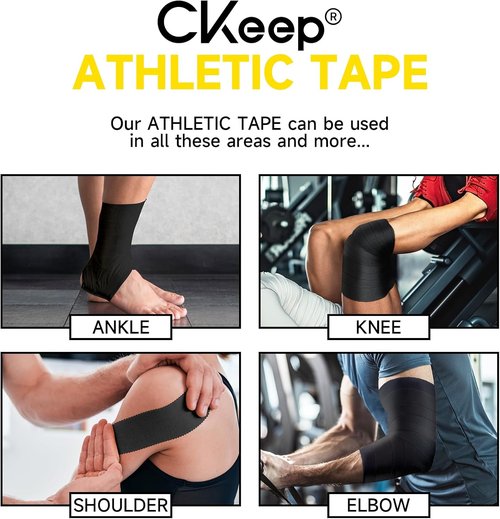 CKeep Athletic Tape - 4 Pack Black Sports Tape | Sturdy No Glue Residue for Muscle Support (1.5 Inches)