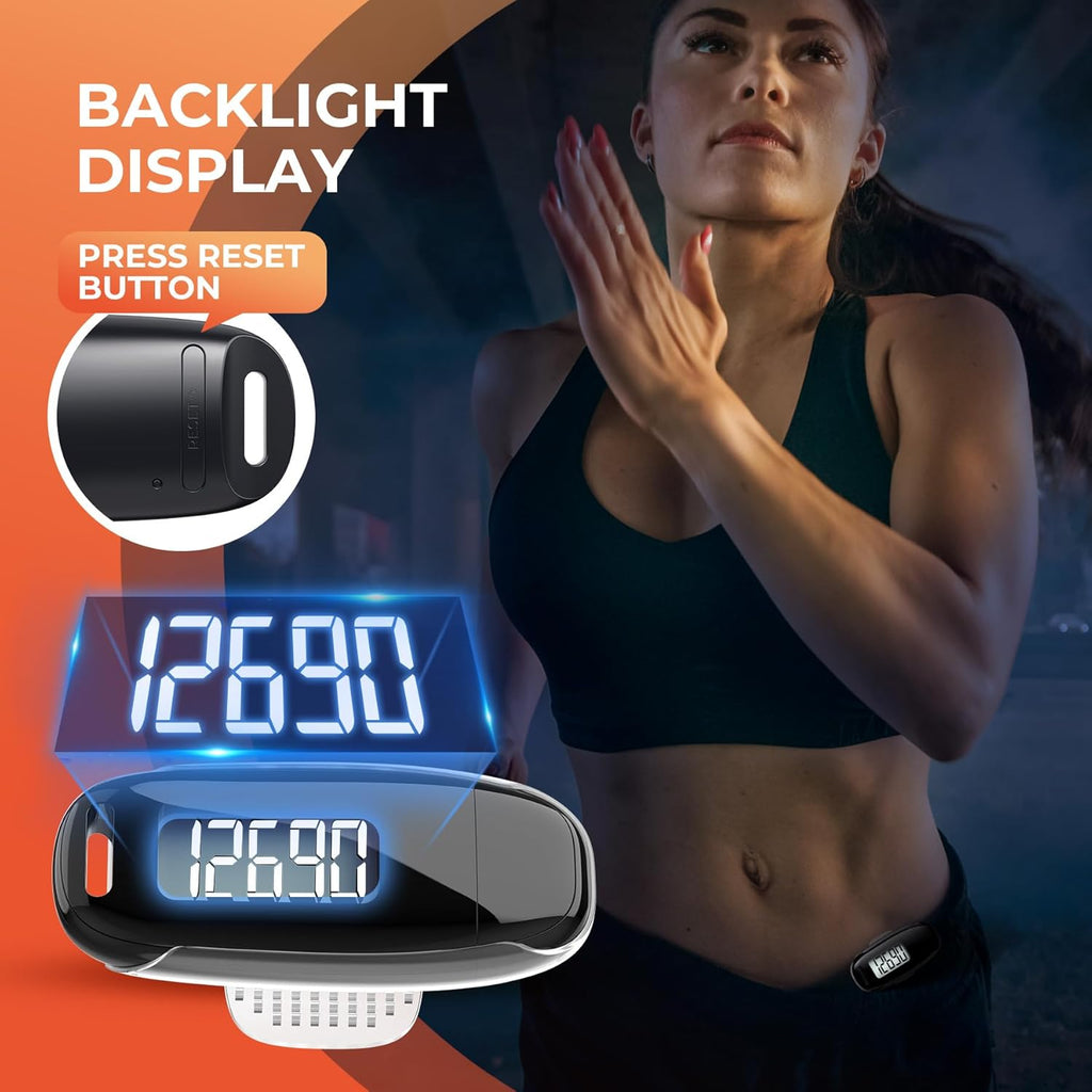 Skiennix 3D Pedometer - USB Rechargeable Step Counter with Backlight | Accurate Walking Tracker for All Ages