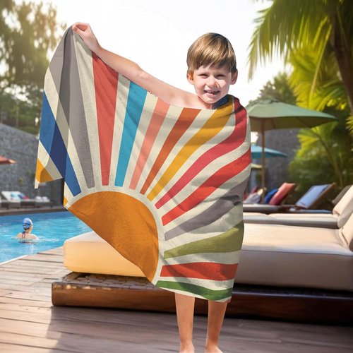 Boho Colorful Sunshine Beach Towel - Oversized 30x60 Inch Quick Dry Microfiber for Pool & Travel