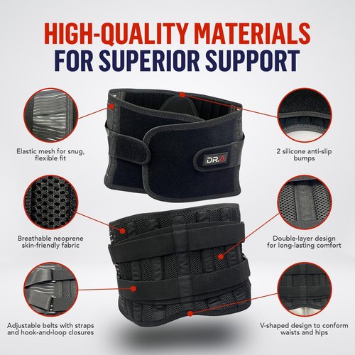 Dr. Arthritis Back Brace Support Belt, Medical Lower Lumbar Brace for Men & Women, Sciatica, Herniated Disc, Scoliosis & More, Black, Large