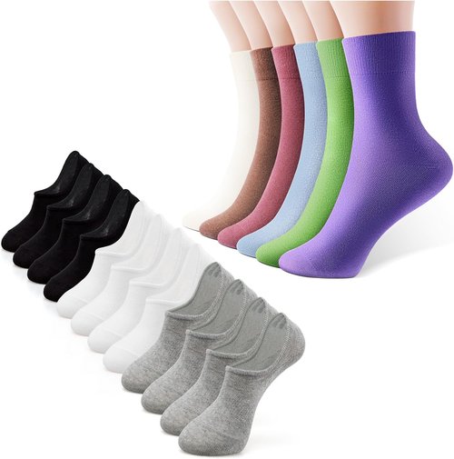 IDEGG Women's Socks - 6 Pairs No Show & 6 Pairs Crew Socks for Ultimate Comfort and Style