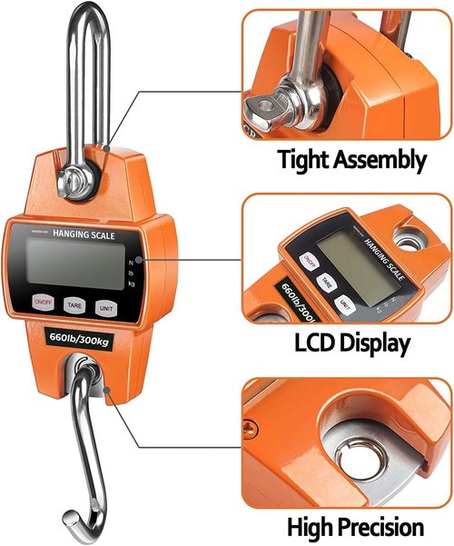 Digital Hanging Scale 660 LB | Professional Waterproof Fish Scale - Portable Heavy-Duty Crane Scale for Luggage & Hunting