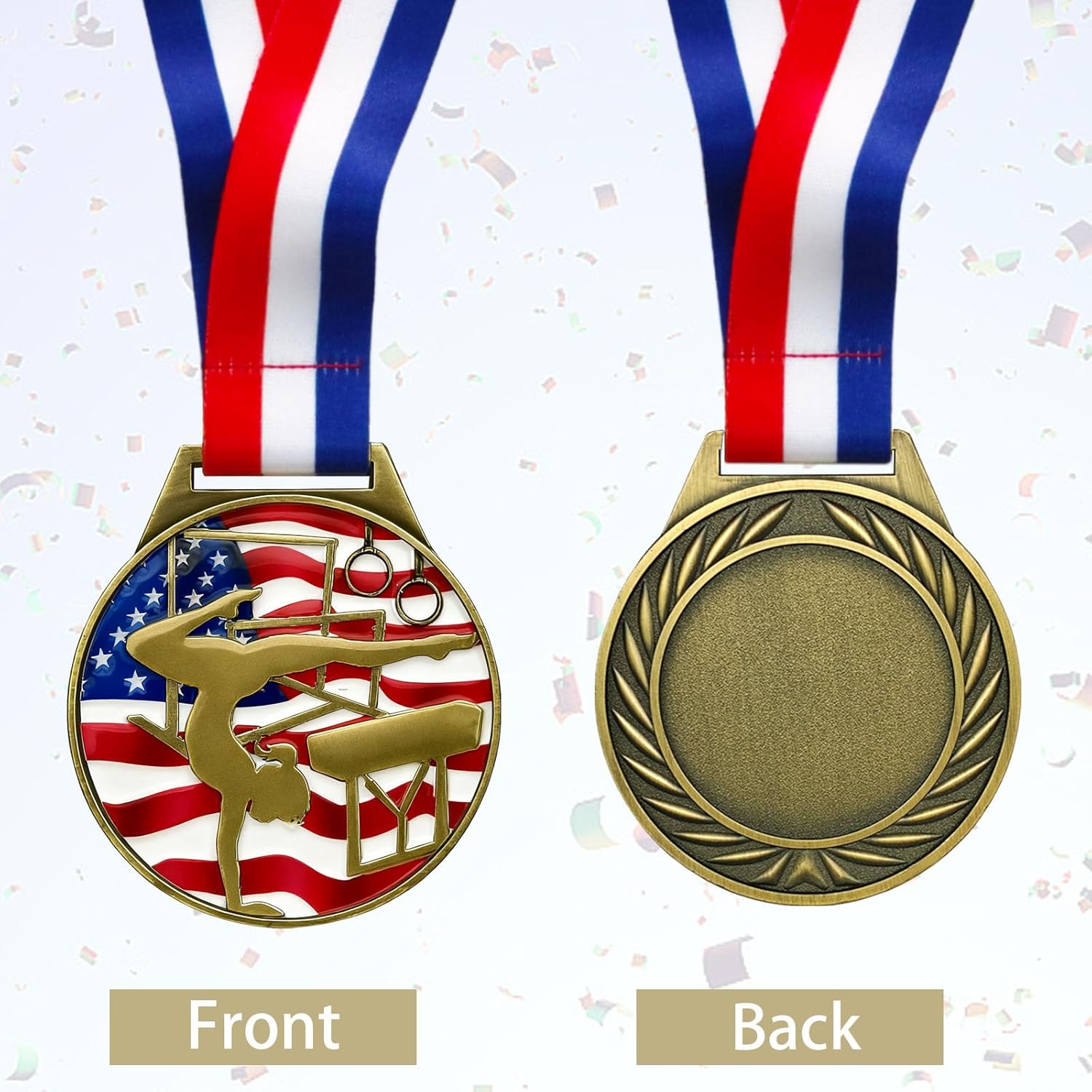 Patriotic Gymnastics Medal - 3” Medallion with Neck Ribbon for First Place Award | Perfect for Tournaments & Competitions