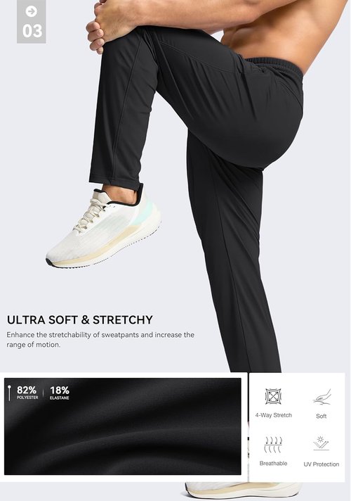 G Gradual Men's Athletic Sweatpants - Stretchy Long Joggers with Zipper Pockets | 30"-36" Inseam