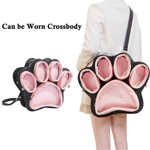 Aunewrick Cat Paw Ita Bag Kawaii Cute Backpack Ita Display Backpack with Clear Pocket Pretty Aesthetic Crossbody Shoulder Bag