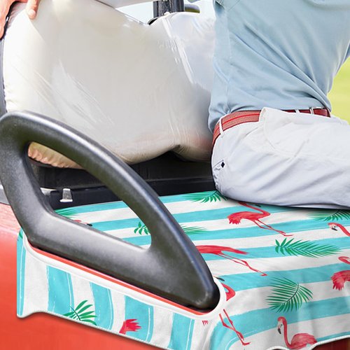 ENYORSEL Tropical Golf Cart Seat Covers, Breathable Microfiber Golf Cart Seat Towel Blanket, Fits Yamaha, EZGO, Club Car, Icon and More 2 & 4 Passenger Carts, 51"x31", Striped Flamingo