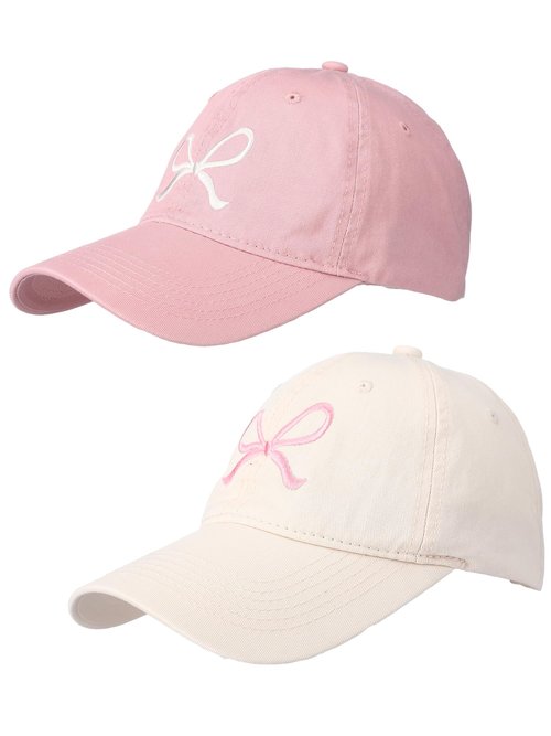Skicuff 2 Pack Bow Tie Baseball Cap Coquette Pink Bow Baseball Cap for Woman Cute Sun Travel Sports Hats