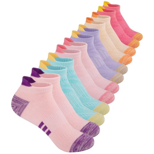 Comfoex 12 Pairs Girls Athletic Ankle Socks for 4-6 6-8 8-10 Years Old Cotton Short Socks for Little Big Kids