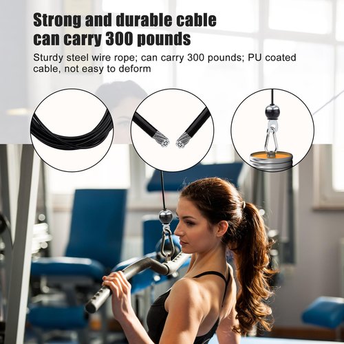 NQEUEPN 196in Fitness Pulley Cable, Adjustable Home Gym Replacement Cables Pulley System Gym Heavy Duty Fitness Steel Wire Rope 5mm Thick for Pulley Machine Accessories Home Gym